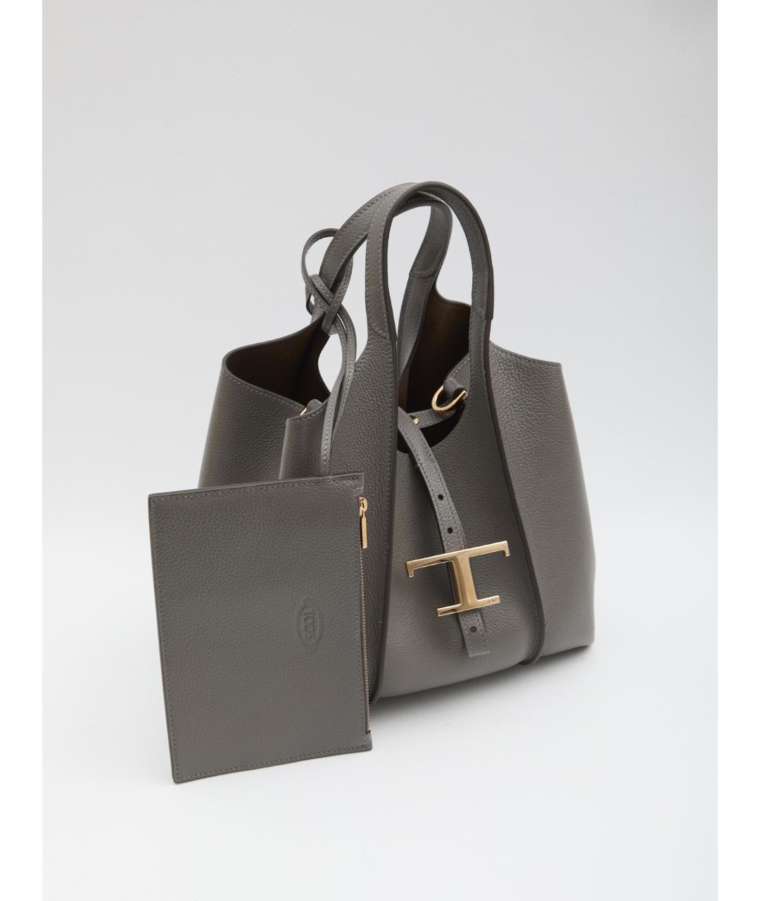TOD'S Серая кожаная сумка тоут, фото 5