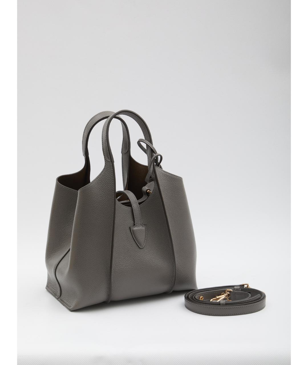 TOD'S Серая кожаная сумка тоут, фото 2