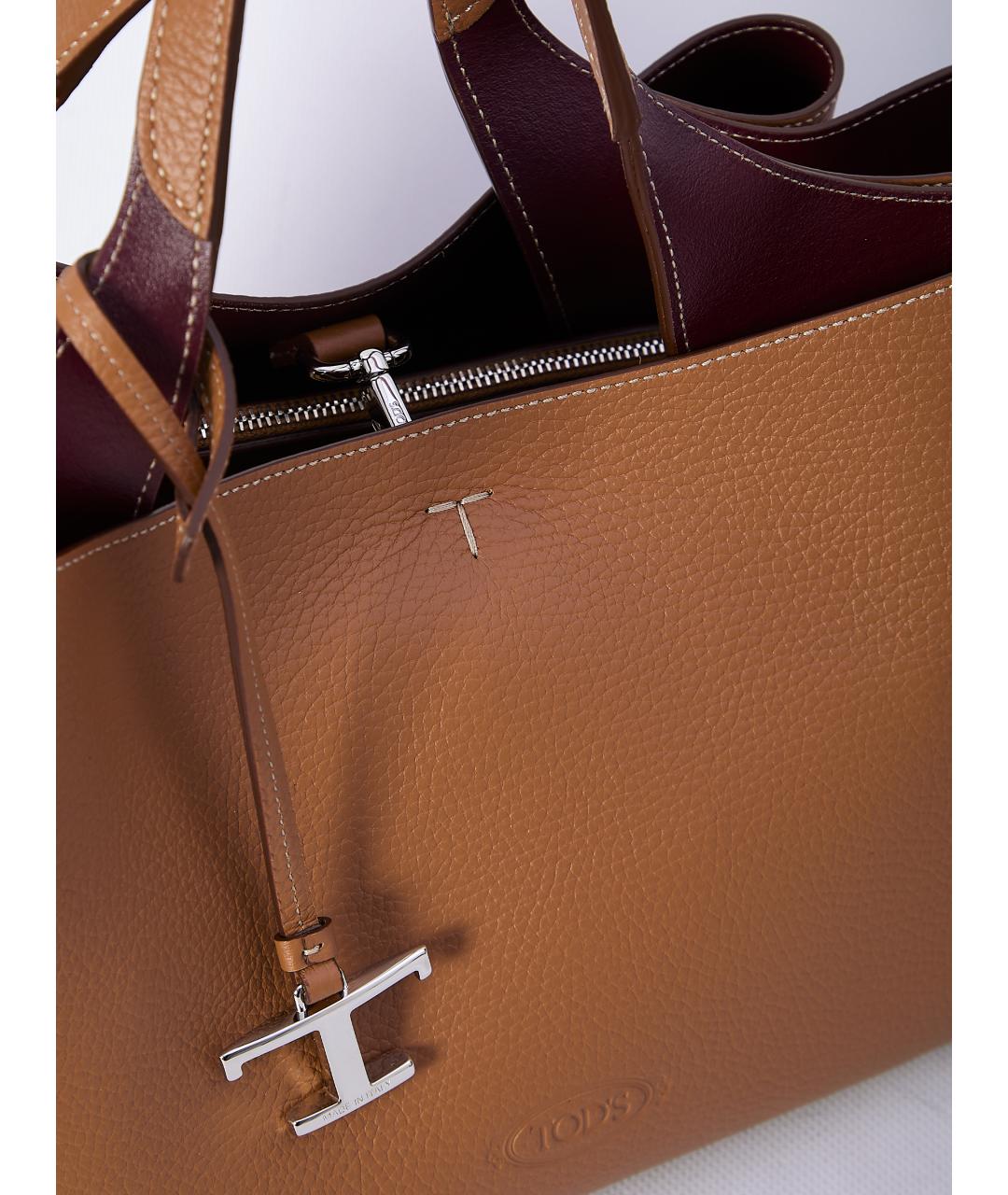 TOD'S Бежевая кожаная сумка тоут, фото 5