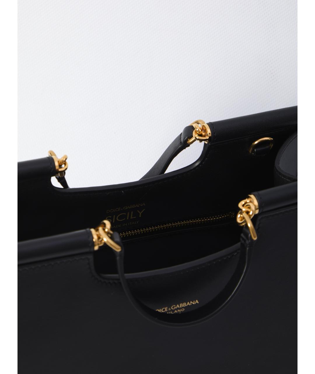 DOLCE&GABBANA Черная кожаная сумка тоут, фото 4