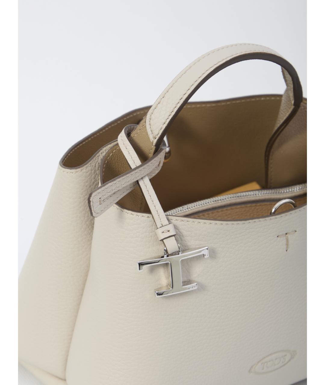 TOD'S Белая кожаная сумка тоут, фото 5