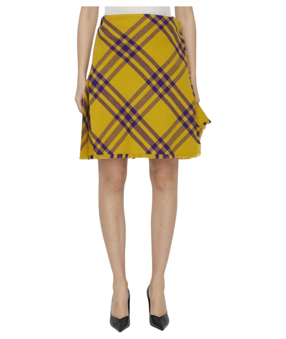 BURBERRY Желтая шерстяная юбка мини, фото 2