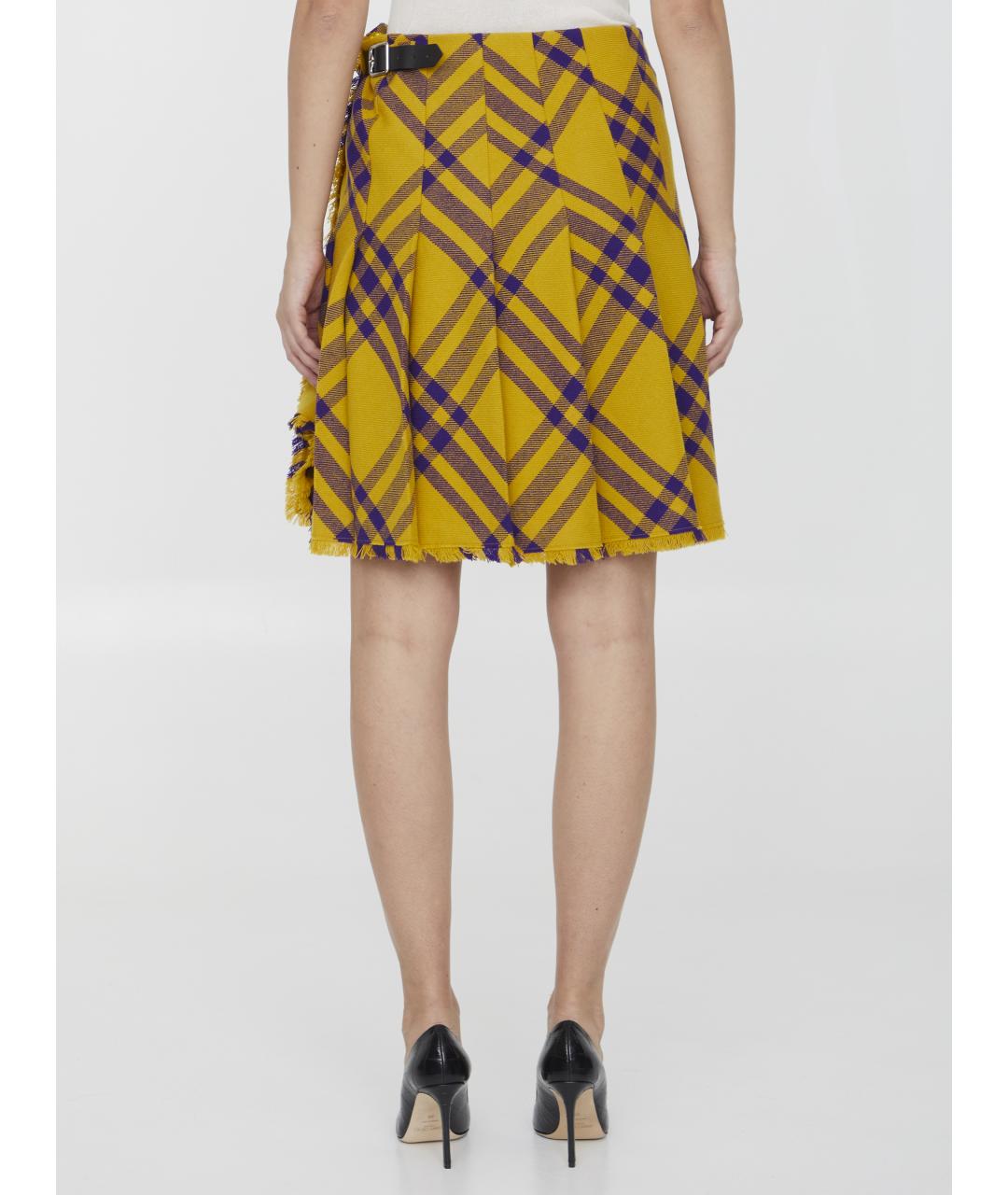 BURBERRY Желтая шерстяная юбка мини, фото 5