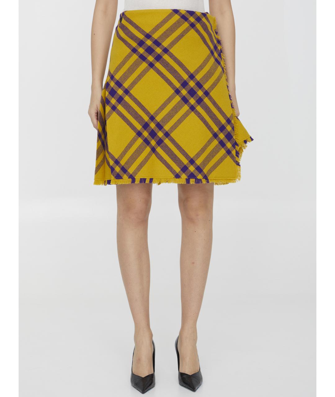 BURBERRY Желтая шерстяная юбка мини, фото 2