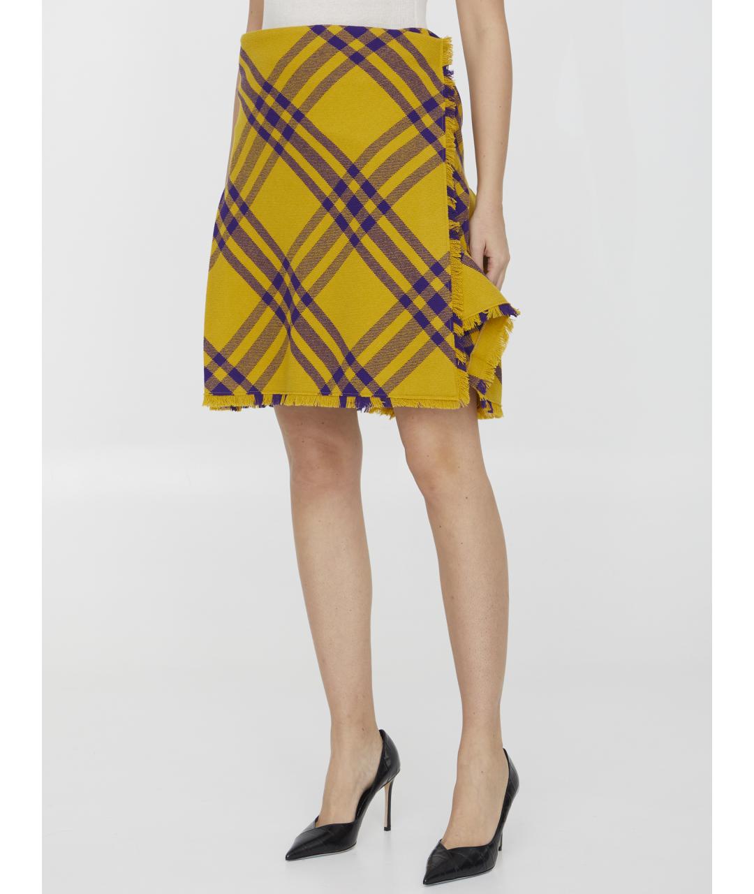 BURBERRY Желтая шерстяная юбка мини, фото 3