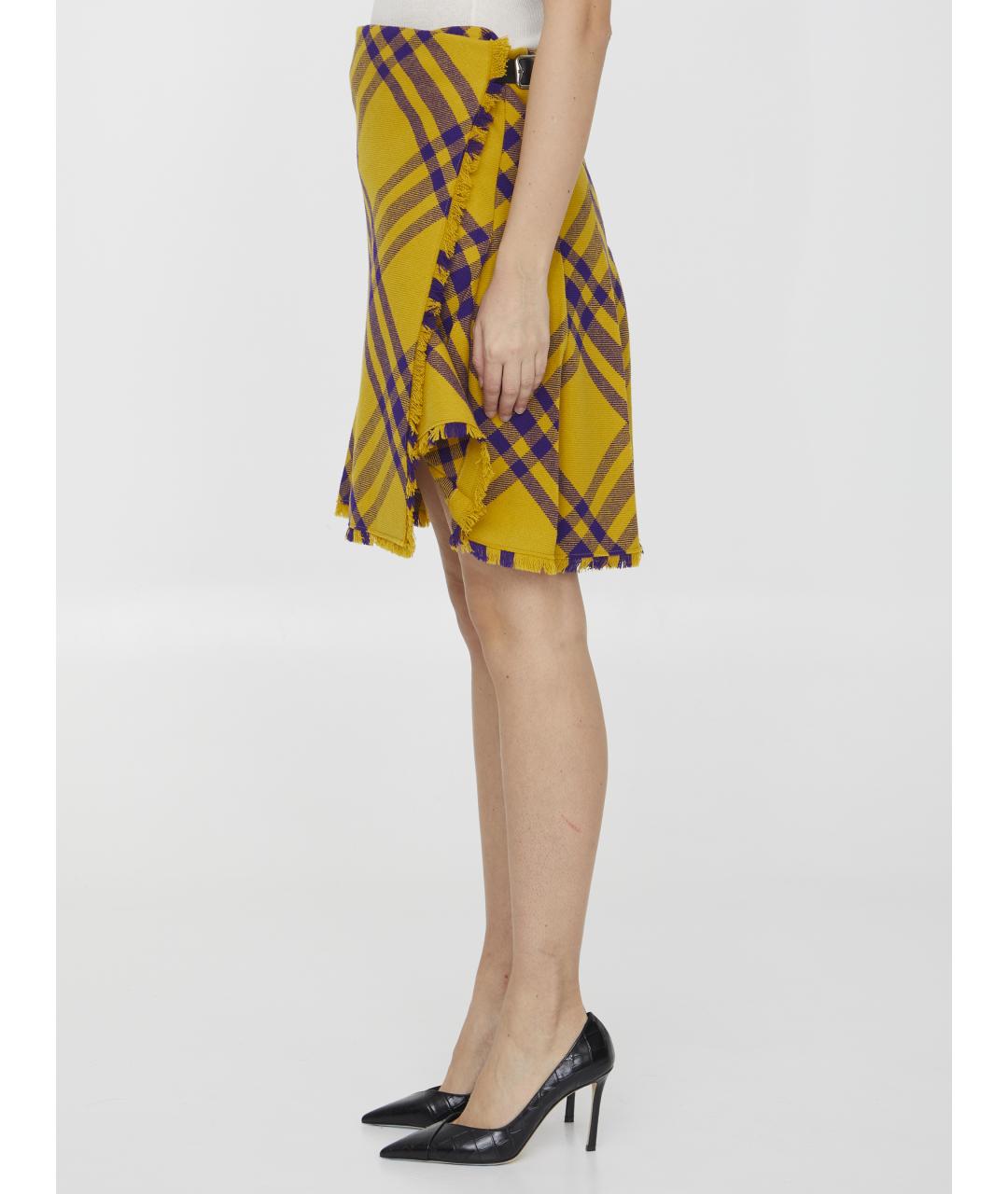 BURBERRY Желтая шерстяная юбка мини, фото 4