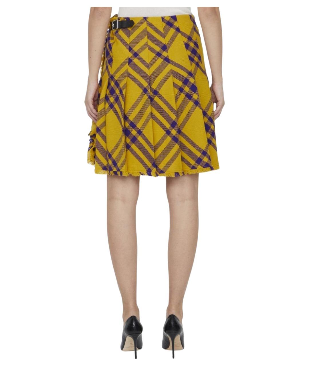 BURBERRY Желтая шерстяная юбка мини, фото 5