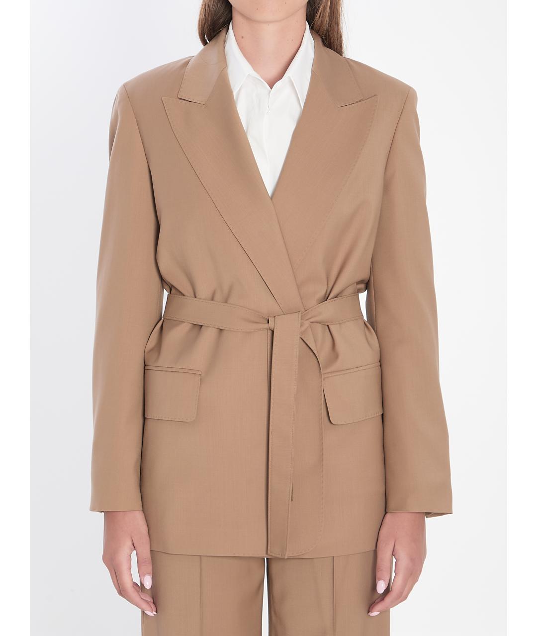 MAX MARA Бежевый шерстяной жакет/пиджак, фото 5