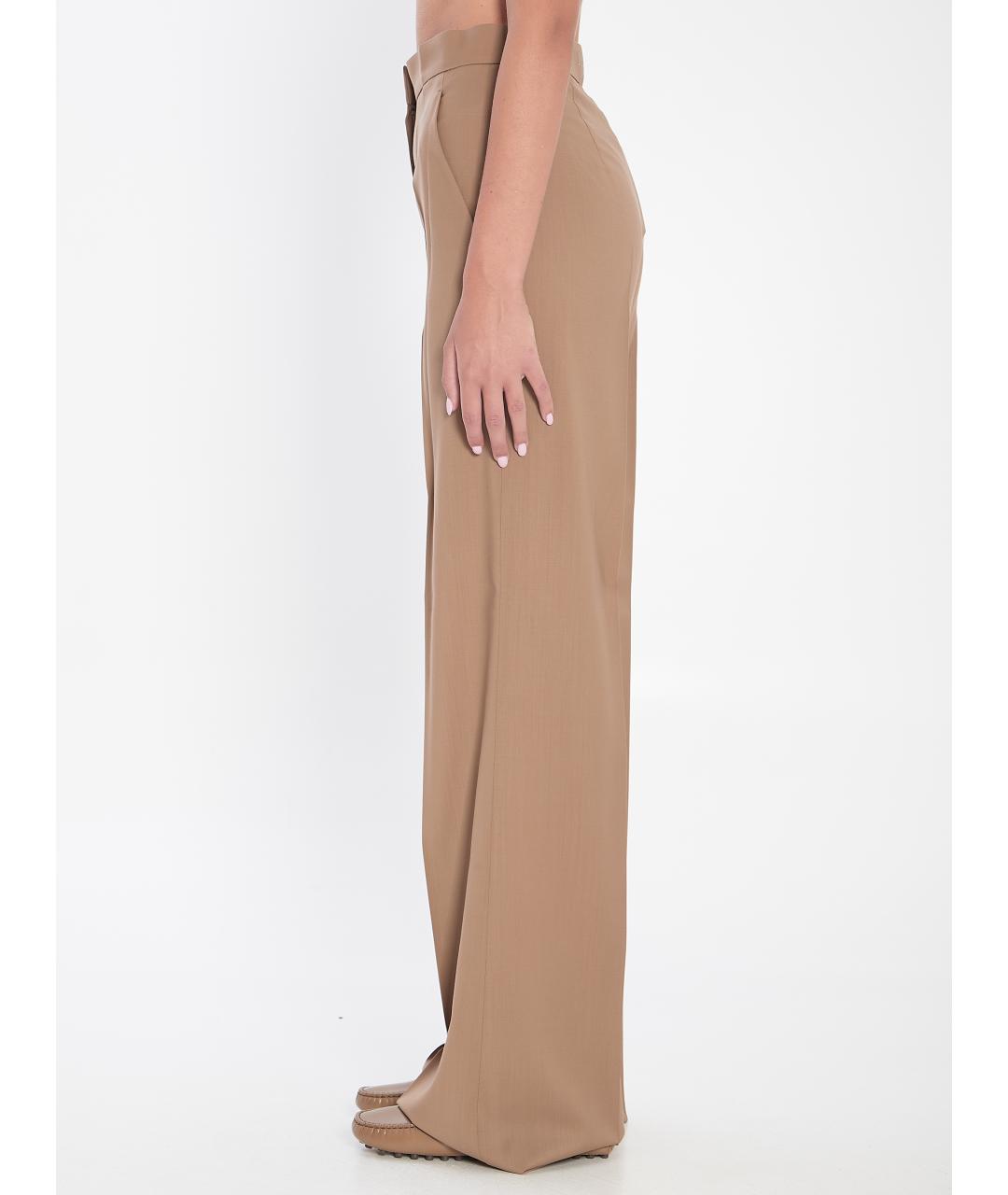 MAX MARA Бежевые шерстяные прямые брюки, фото 3