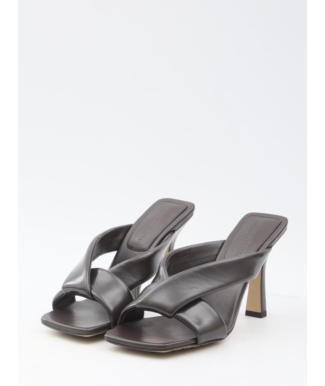 BOTTEGA VENETA Коричневые кожаные мюли, фото 2
