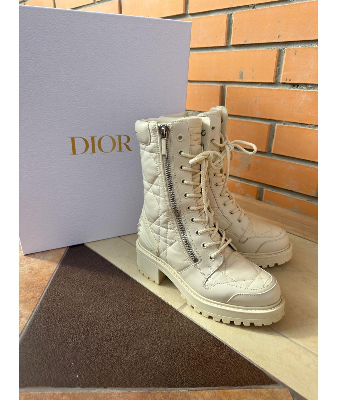 CHRISTIAN DIOR Бежевые кожаные ботинки, фото 2