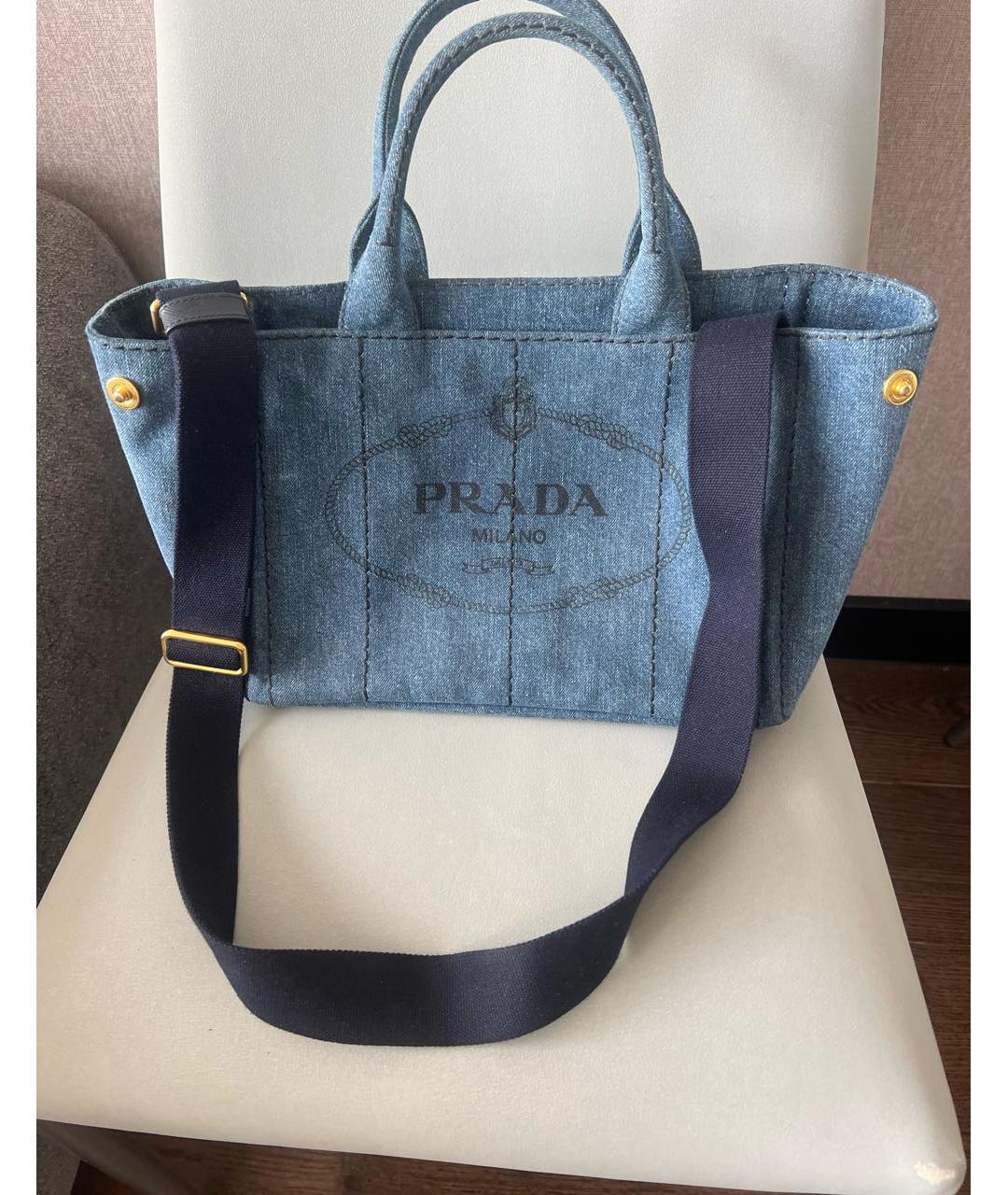 PRADA Голубая деним сумка тоут, фото 5