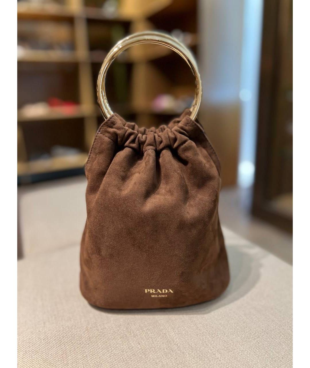 PRADA Коричневая замшевая сумка с короткими ручками, фото 7