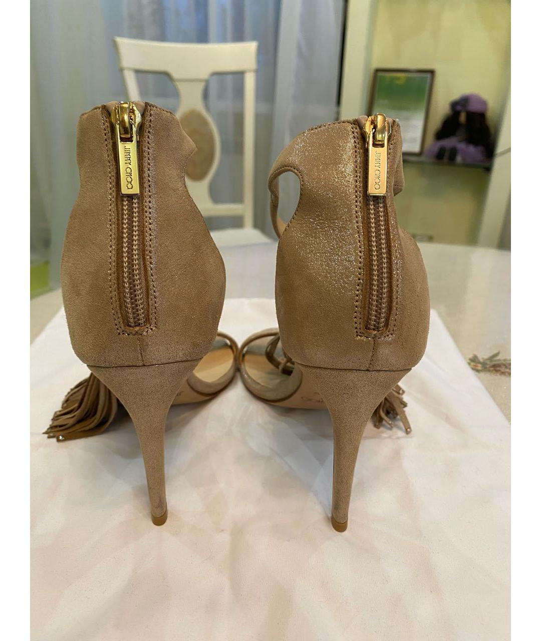 JIMMY CHOO Бежевые замшевые босоножки, фото 4