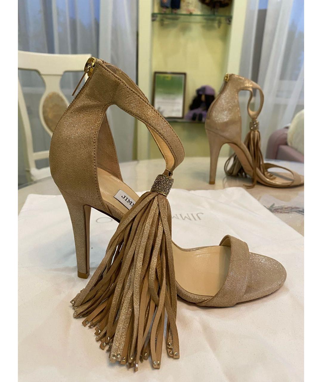 JIMMY CHOO Бежевые замшевые босоножки, фото 7
