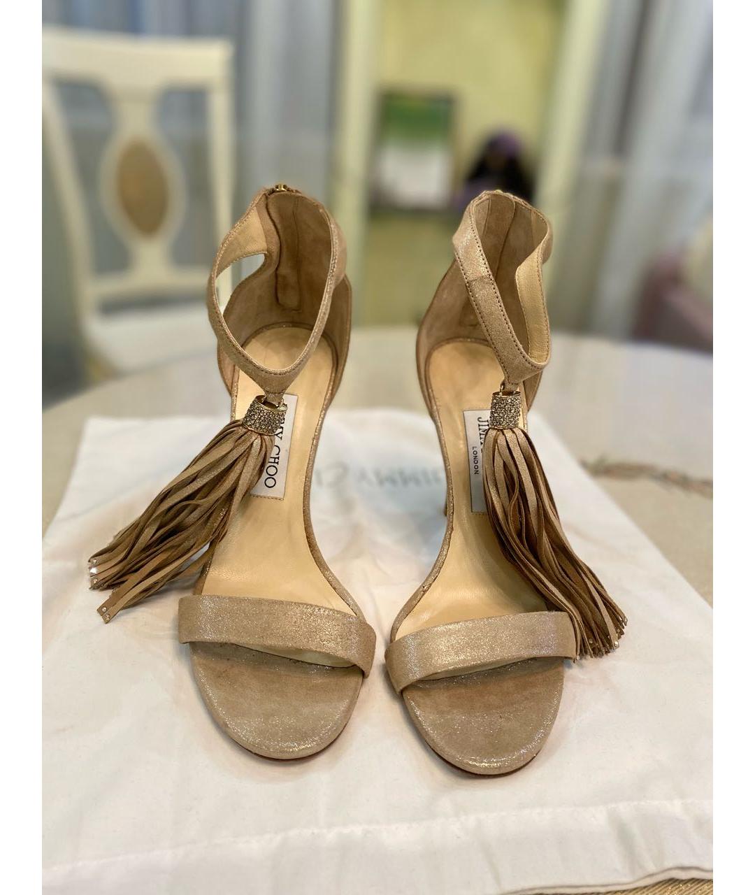 JIMMY CHOO Бежевые замшевые босоножки, фото 2