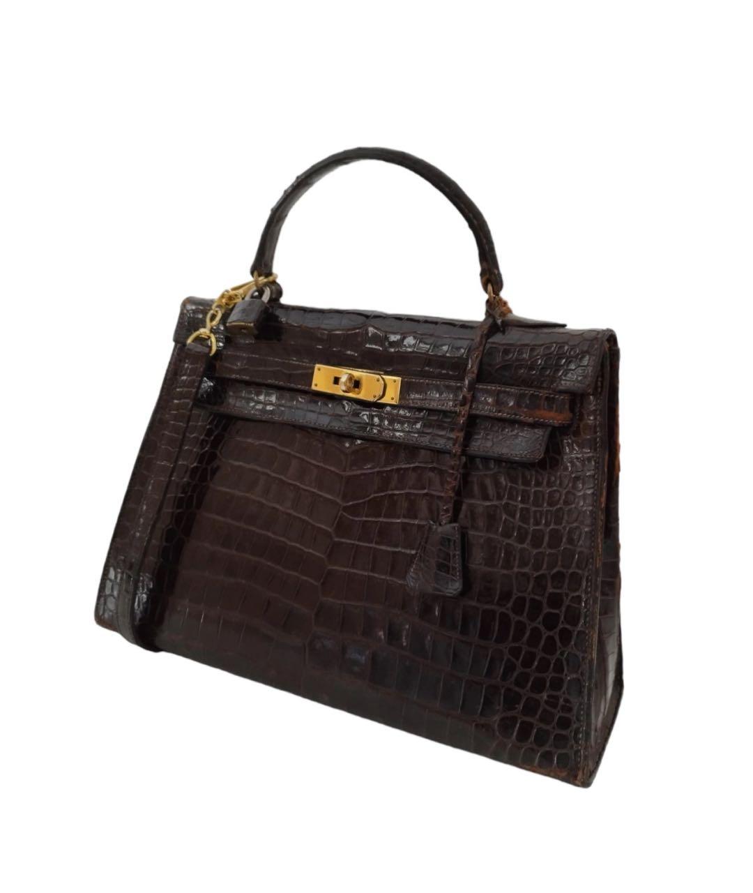HERMES Коричневая сумка через плечо из экзотической кожи, фото 1