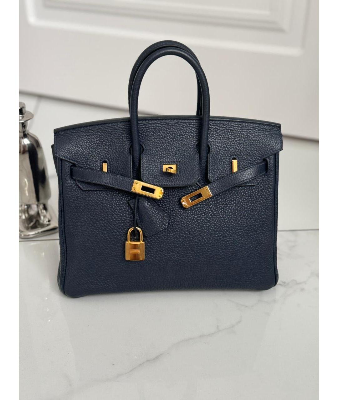 HERMES Темно-синяя кожаная сумка тоут, фото 2