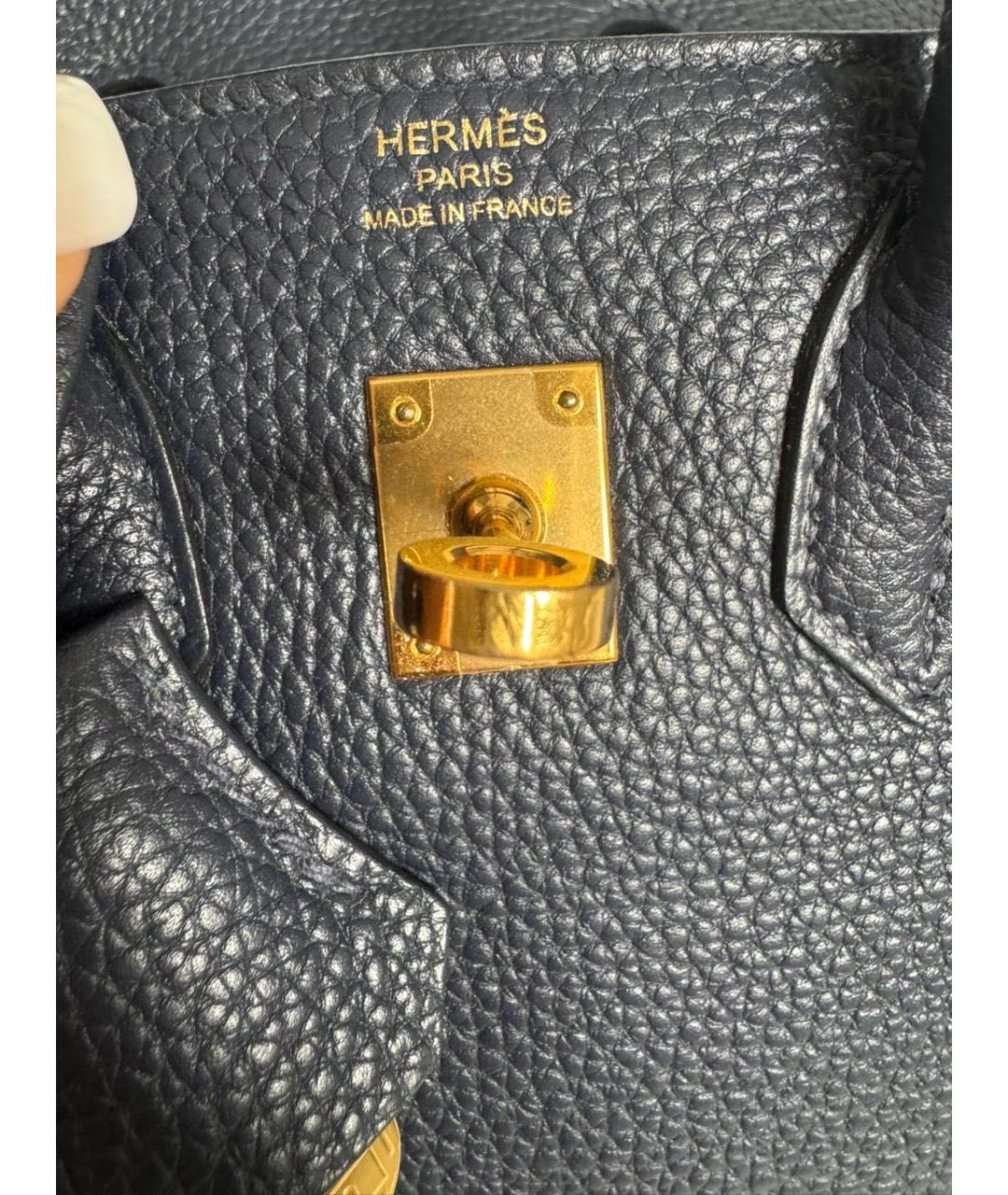 HERMES Темно-синяя кожаная сумка тоут, фото 4