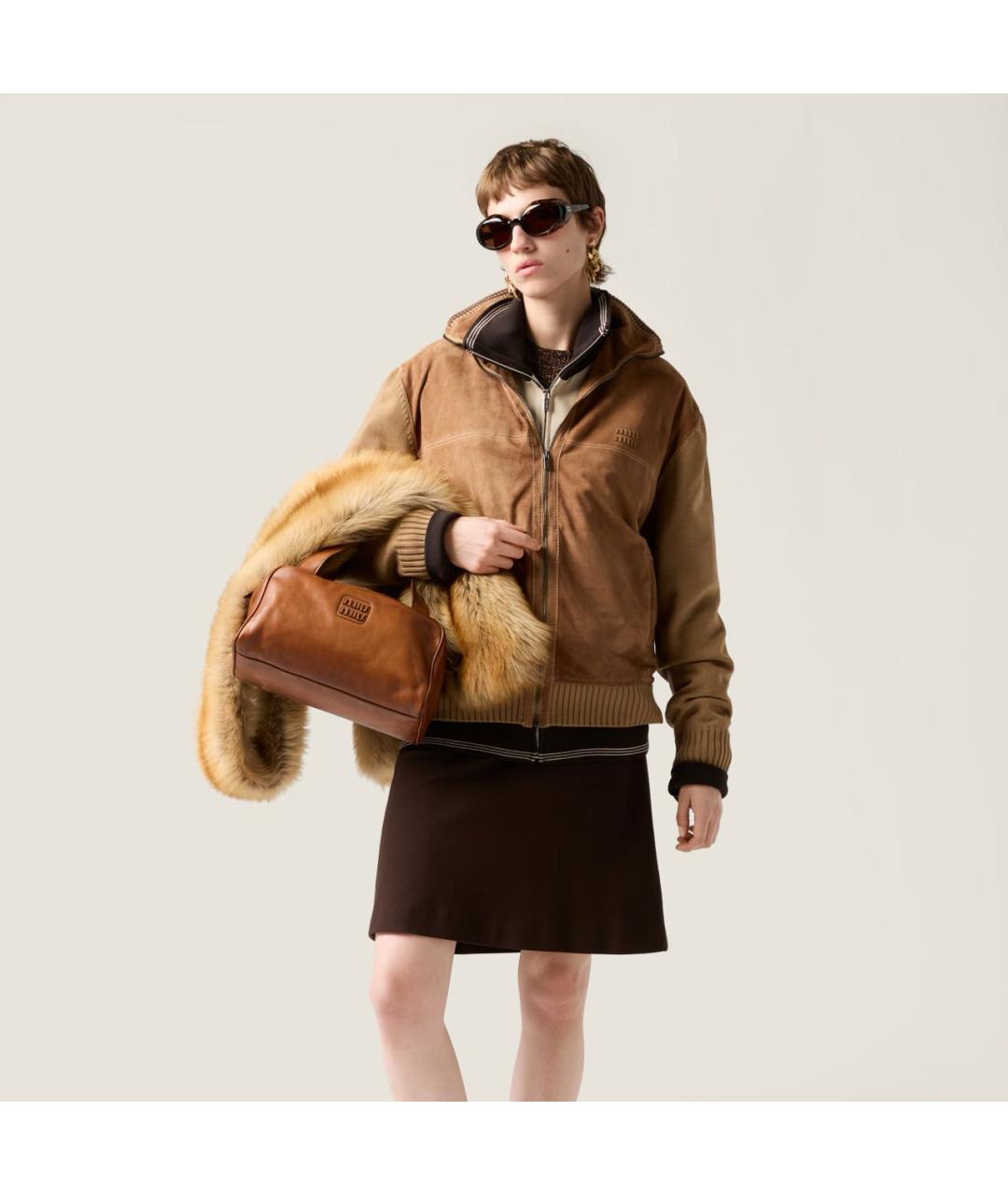 MIU MIU Коричневая вискозная юбка мини, фото 2