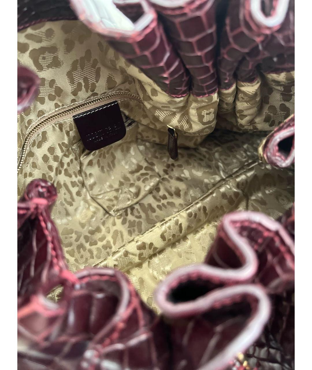 ROBERTO CAVALLI Бордовая кожаная сумка тоут, фото 4