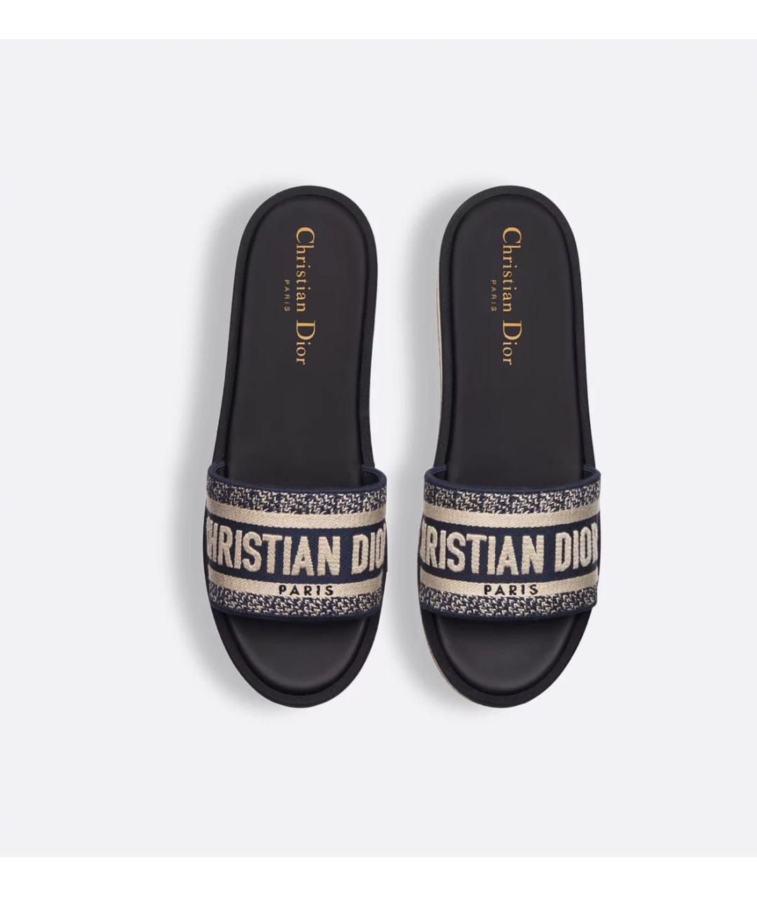 CHRISTIAN DIOR Темно-синие текстильные сабо, фото 3