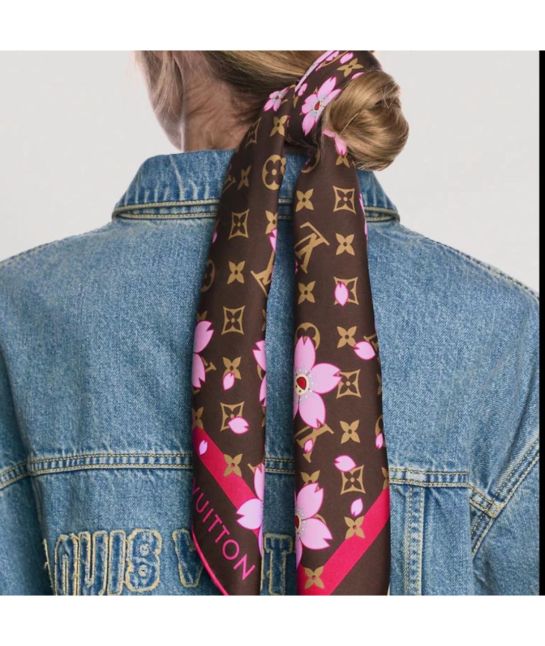 LOUIS VUITTON Коричневый шелковый платок, фото 3