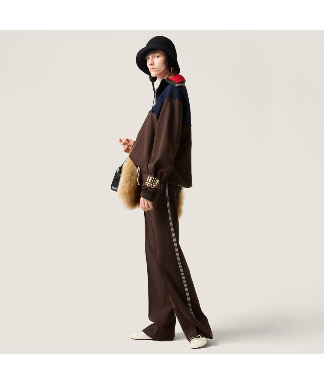 MIU MIU Коричневые вискозные прямые брюки, фото 2
