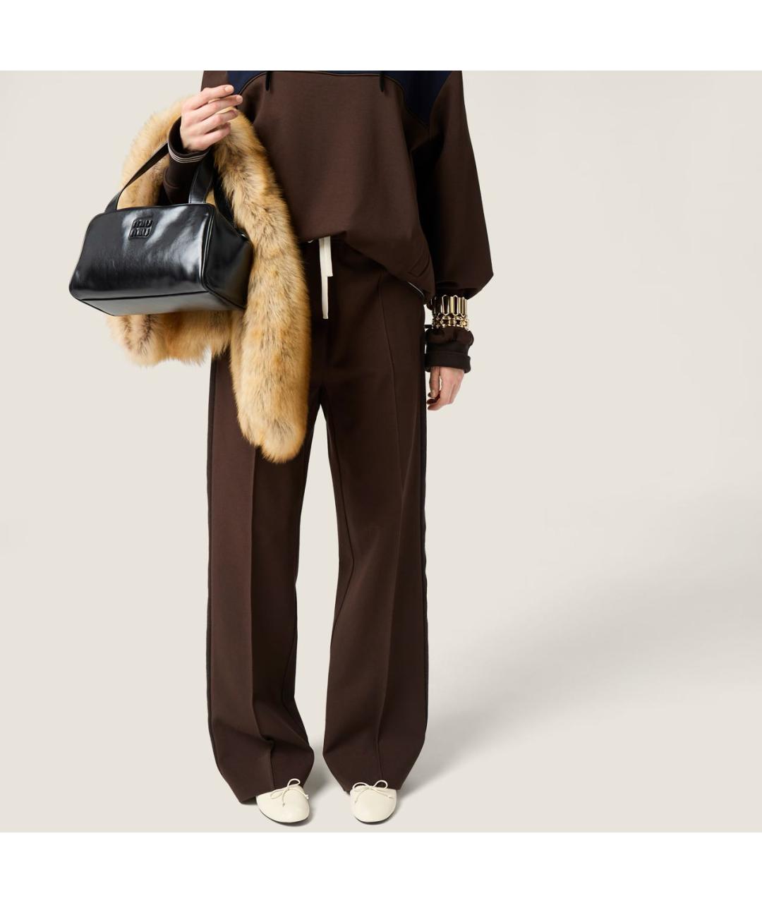 MIU MIU Коричневые вискозные прямые брюки, фото 4