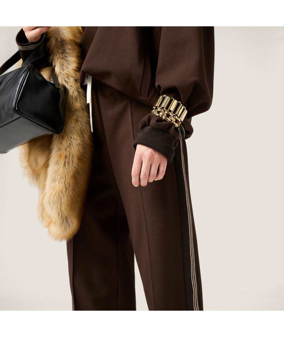 MIU MIU Коричневые вискозные прямые брюки, фото 6