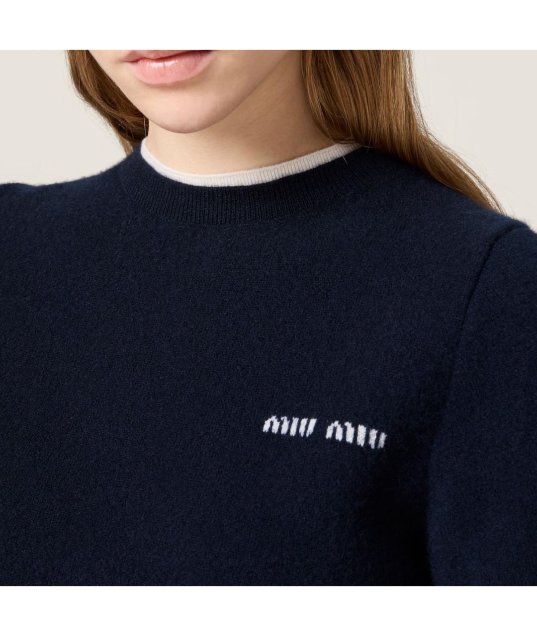MIU MIU Темно-синяя футболка, фото 5
