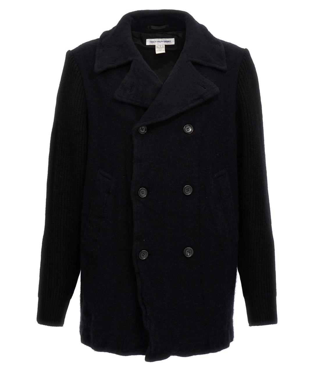 COMME DES GARÇONS SHIRT Темно-синее шерстяное пальто, фото 1