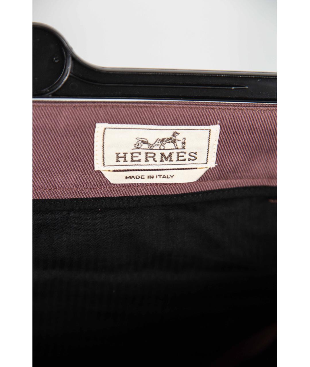 HERMES Коричневые хлопковые классические брюки, фото 3