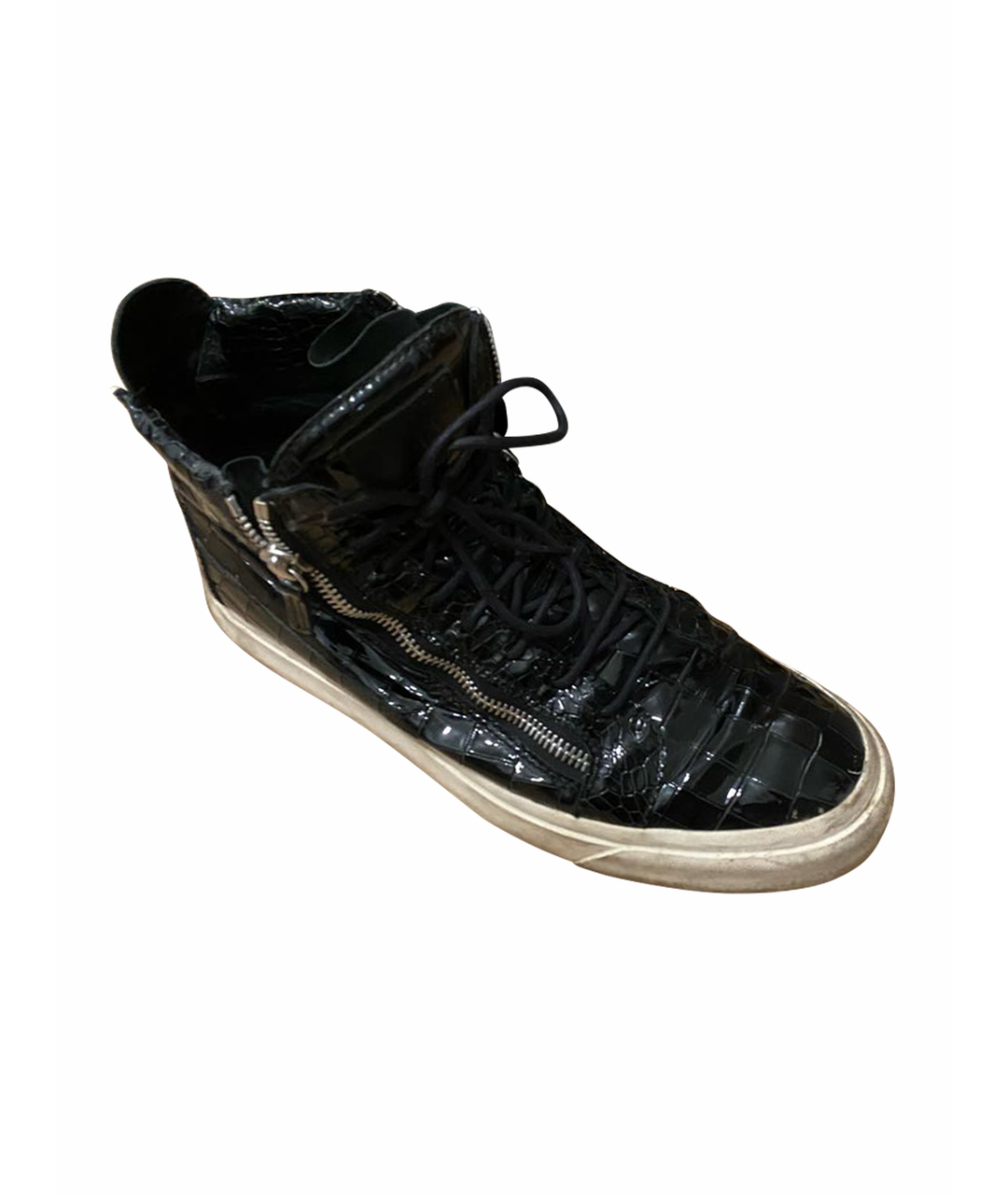 GIUSEPPE ZANOTTI DESIGN Черные высокие кроссовки / кеды из лакированной кожи, фото 1