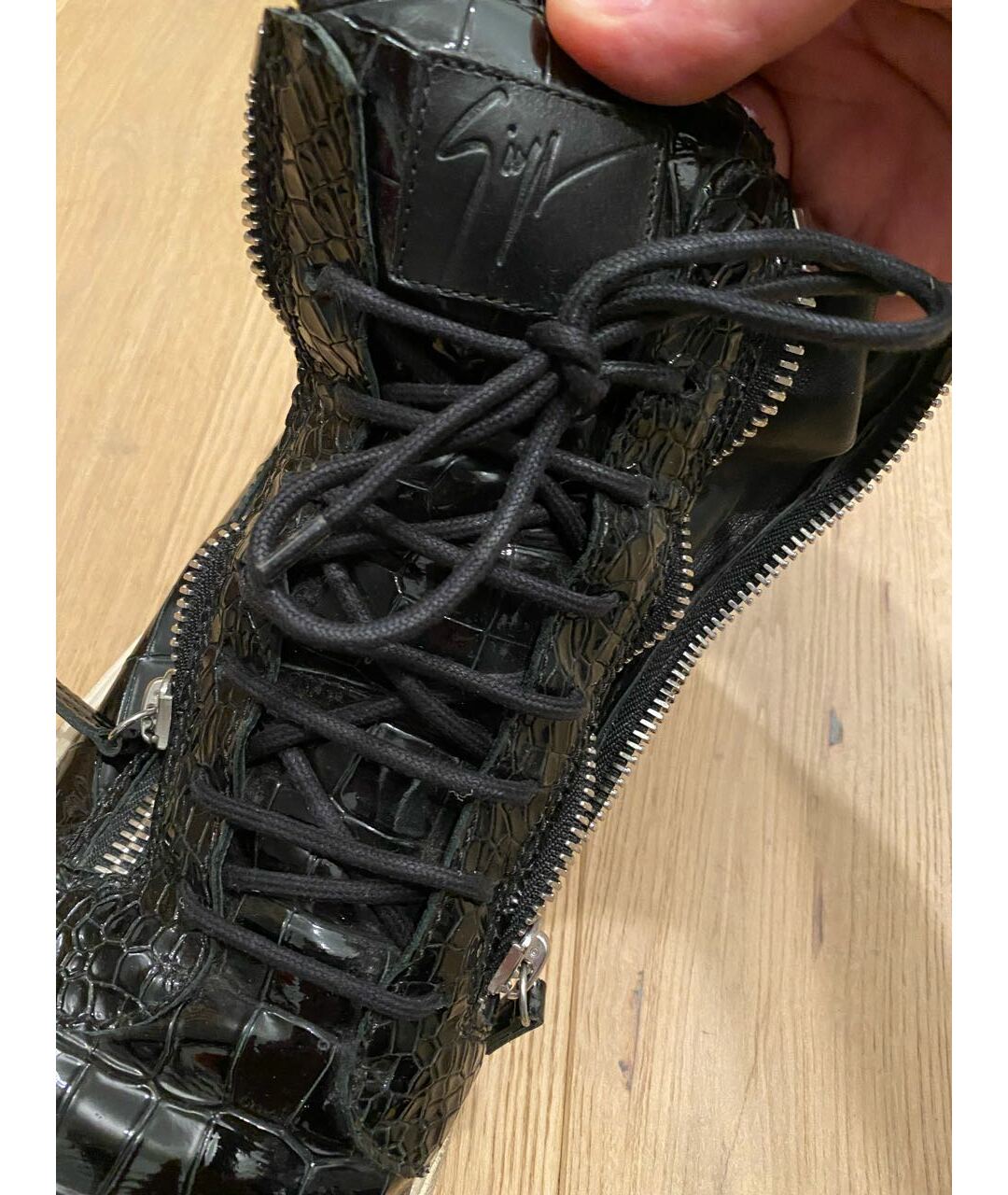 GIUSEPPE ZANOTTI DESIGN Черные высокие кроссовки / кеды из лакированной кожи, фото 3