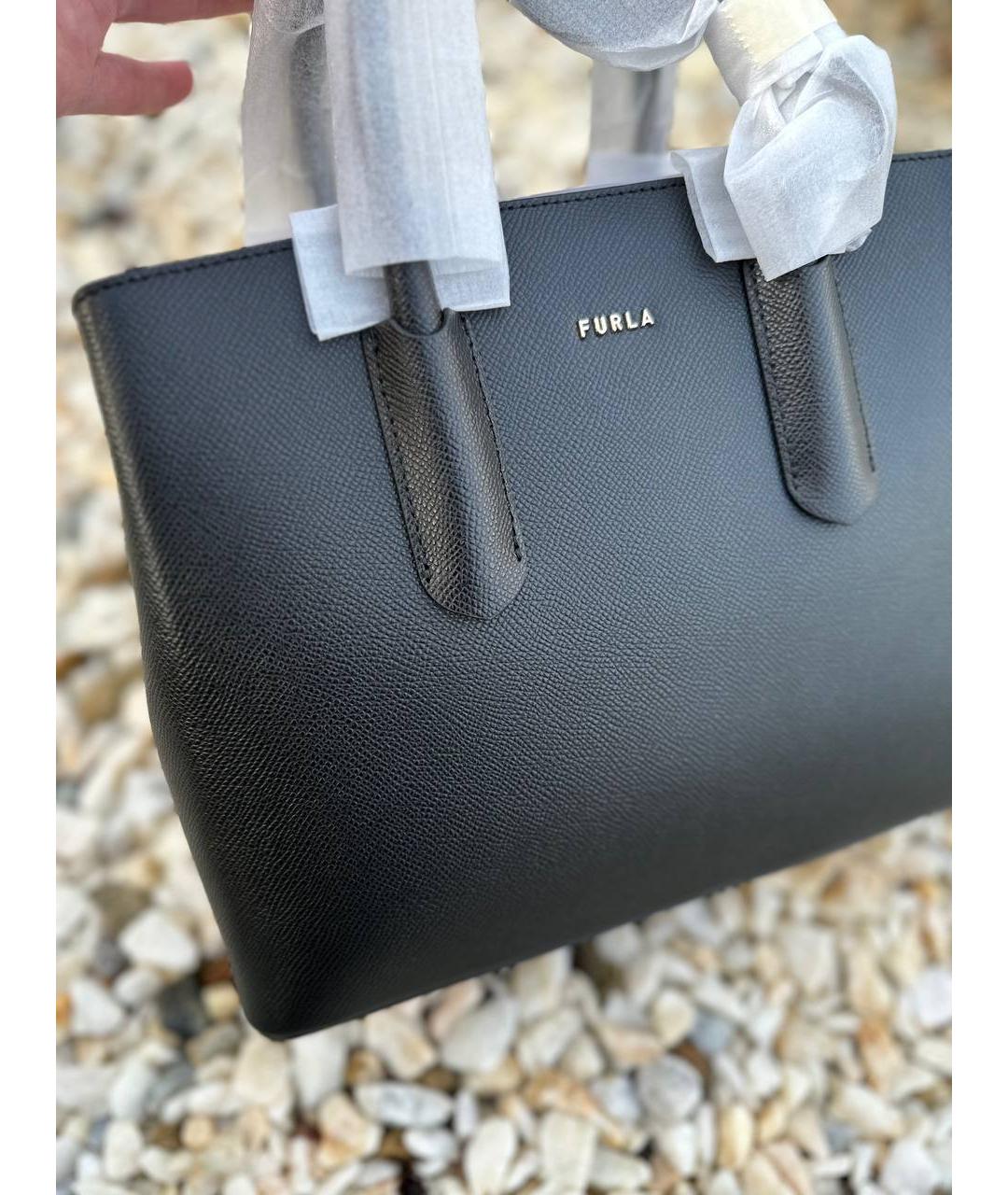 FURLA Черная кожаная сумка тоут, фото 5