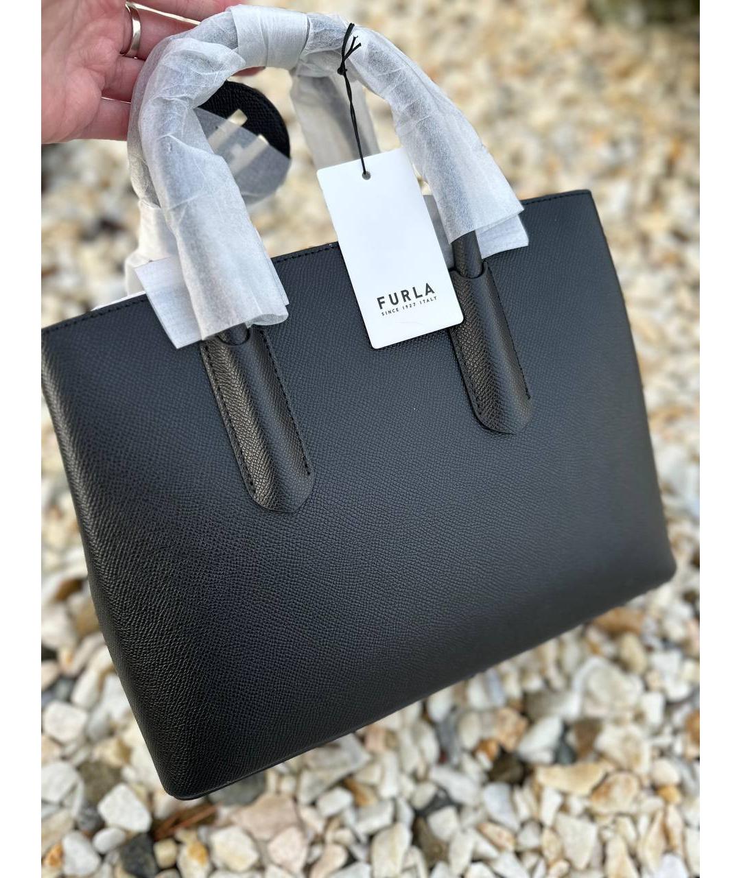 FURLA Черная кожаная сумка тоут, фото 6