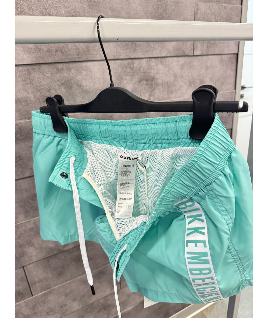BIKKEMBERGS Бирюзовые полиэстеровые шорты, фото 4