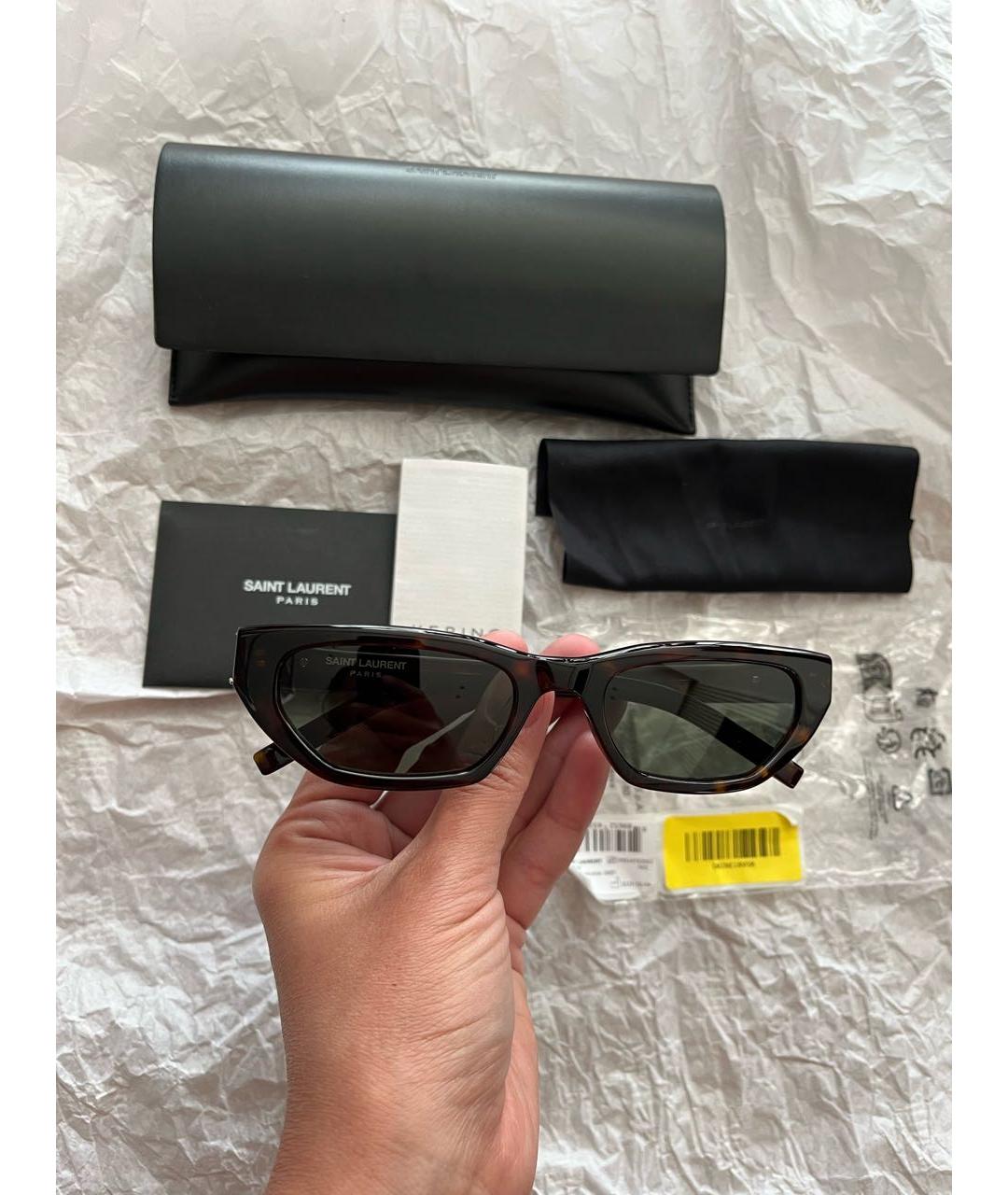 SAINT LAURENT Коричневые пластиковые солнцезащитные очки, фото 7