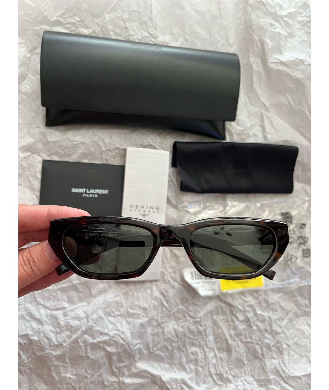 SAINT LAURENT Коричневые пластиковые солнцезащитные очки, фото 4