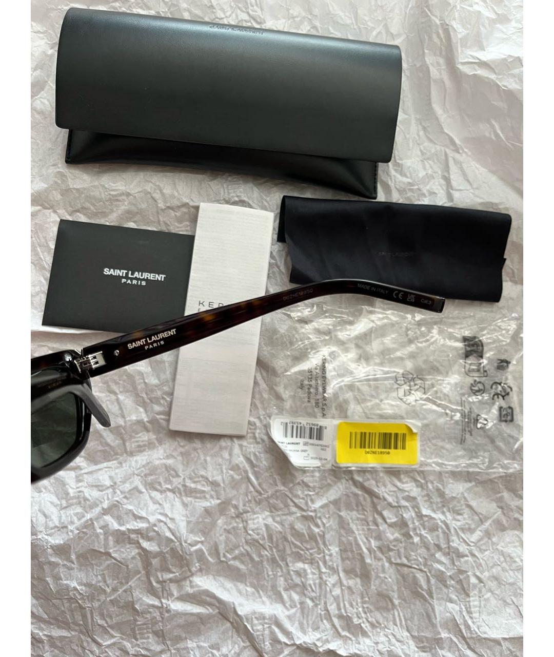 SAINT LAURENT Коричневые пластиковые солнцезащитные очки, фото 5