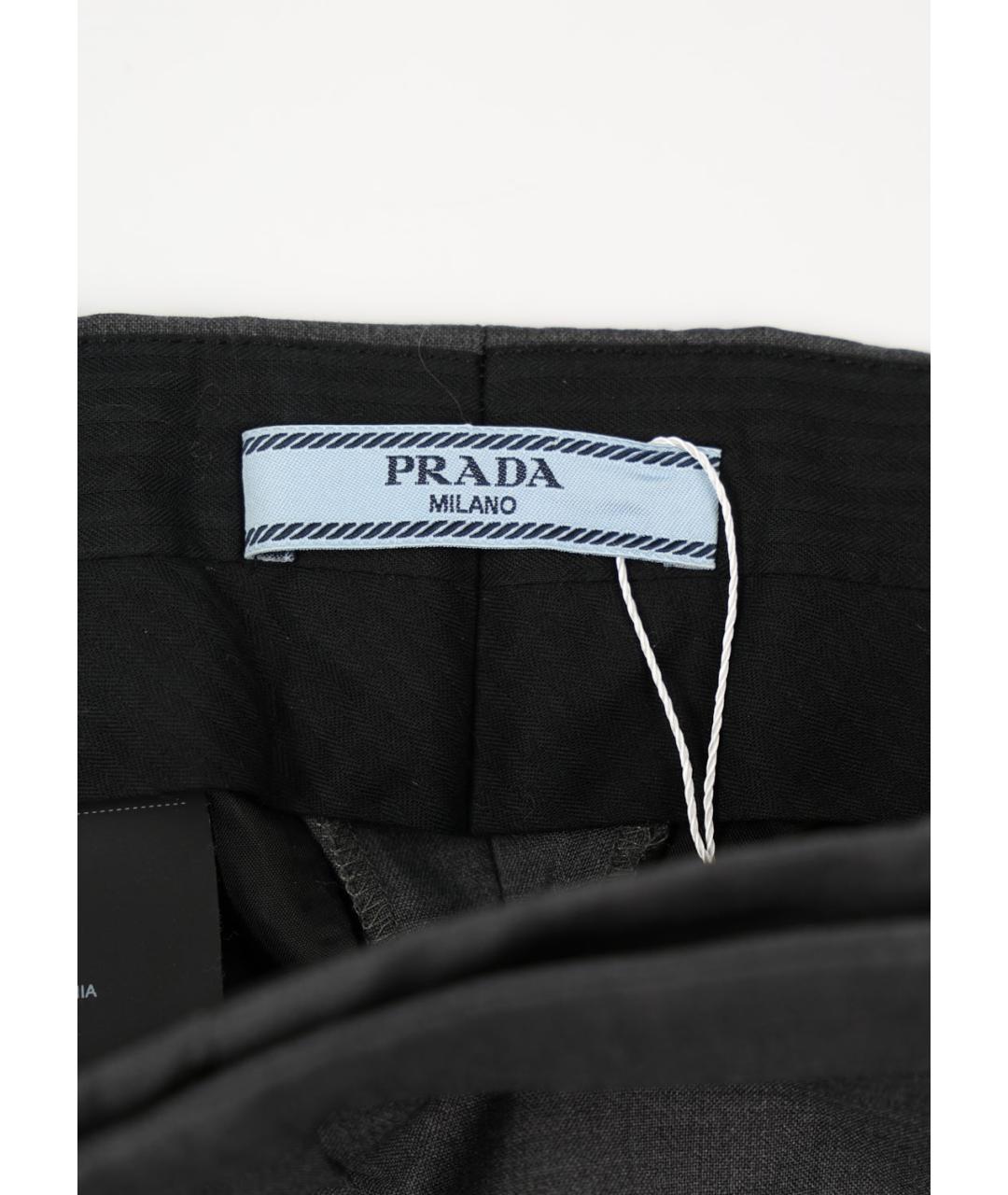 PRADA Серые шерстяные прямые брюки, фото 3
