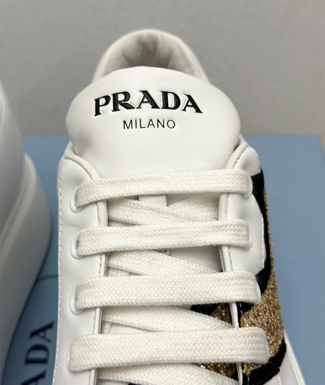 PRADA Белые кожаные низкие кроссовки / кеды, фото 6