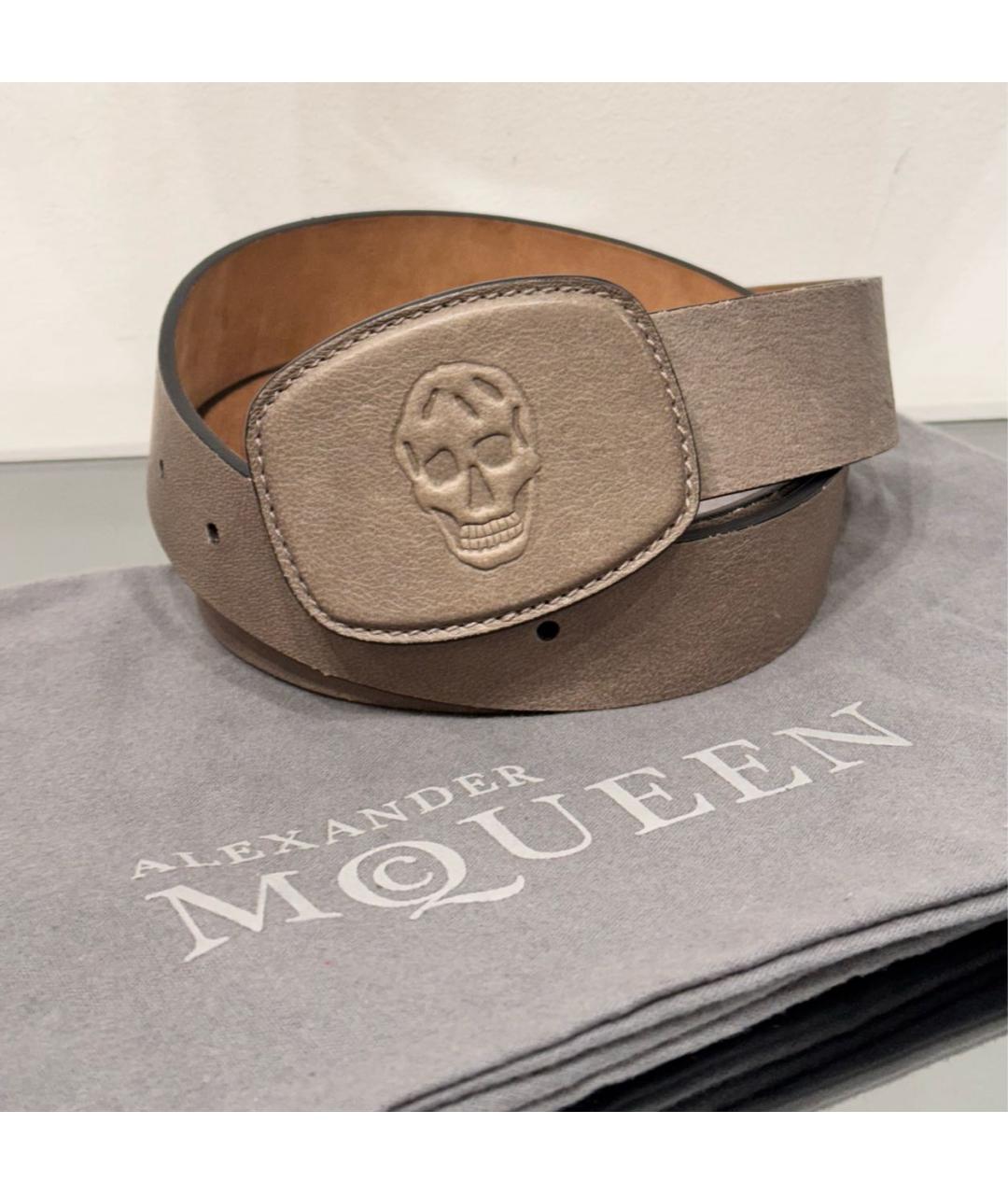 ALEXANDER MCQUEEN Серый кожаный ремень, фото 2
