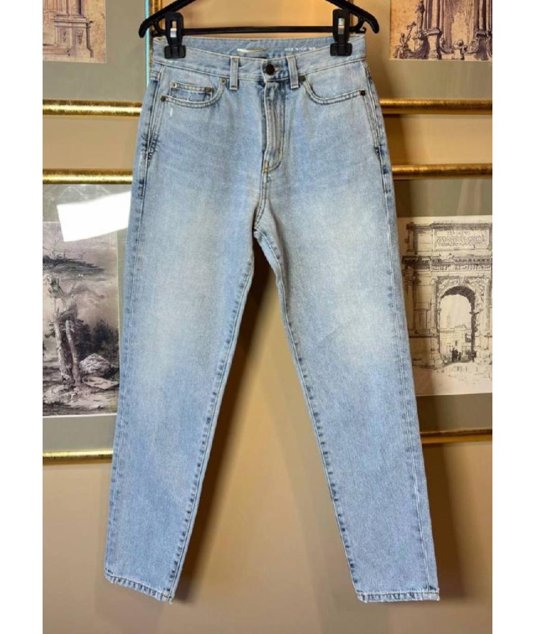 SAINT LAURENT Голубые хлопковые джинсы скинни, фото 7
