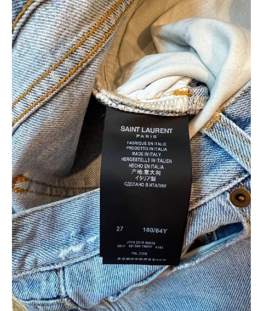 SAINT LAURENT Голубые хлопковые джинсы скинни, фото 4