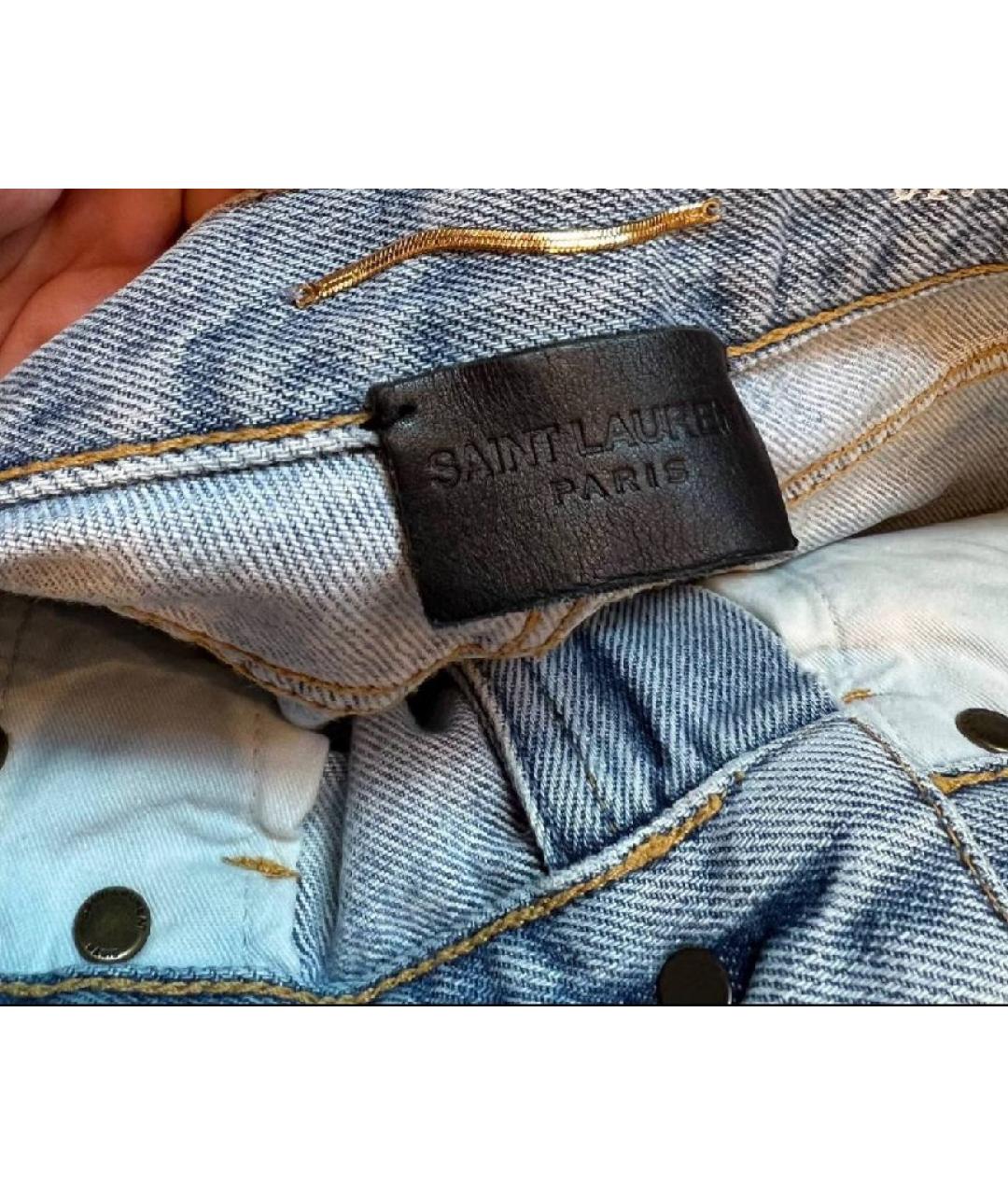 SAINT LAURENT Голубые хлопковые джинсы скинни, фото 3