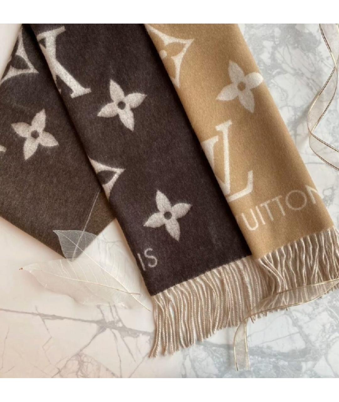 LOUIS VUITTON Бежевый кашемировый шарф, фото 4