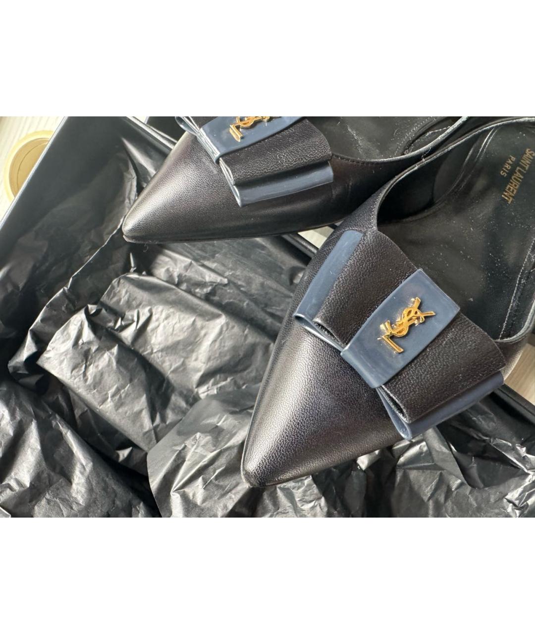 SAINT LAURENT Черные кожаные мюли, фото 3