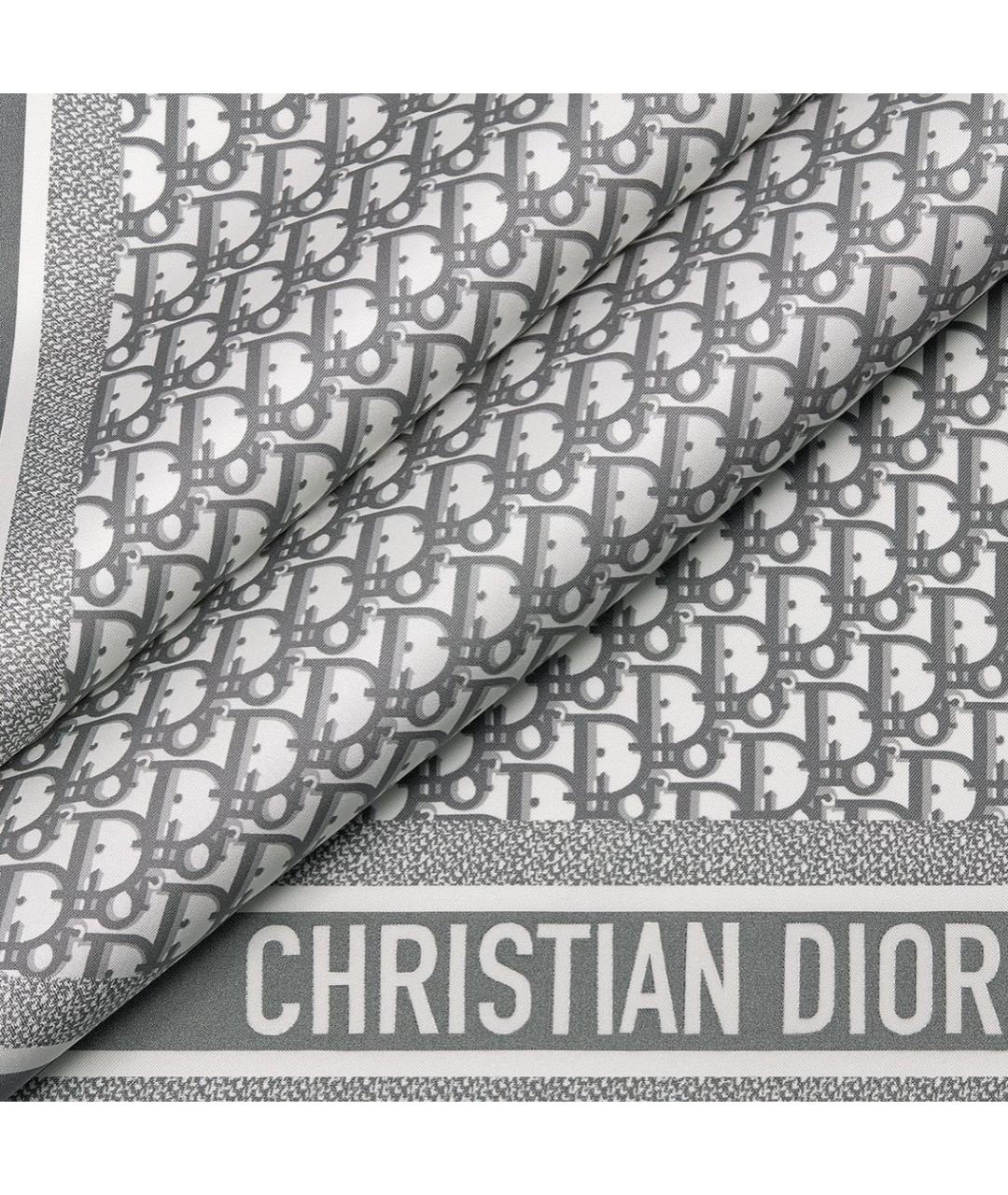 CHRISTIAN DIOR Серый шелковый платок, фото 3